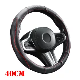   Valódi bőr kormányvédő szellőző lyukacsos  Piros betétes mintával - 40cm