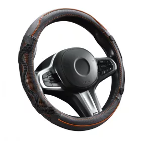  Genuine Leather Valódi bőr kormányvédő 38cm fekete-narancs DW-5002OR