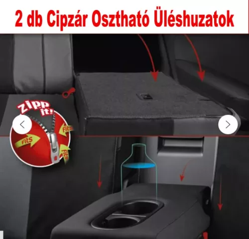 9 részes  2HELYEN osztható - Légzsákos univerzális üléshuzat szett -Fekete-fekete 203-6BK-AZ