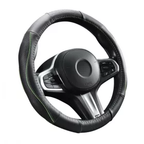   Valódi bőr kormányvédő szellőző lyukacsos  Zöld betétes mintával