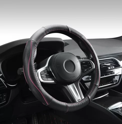 Valódi bőr kormányvédő szellőző lyukacsos  ROSE betétes mintával