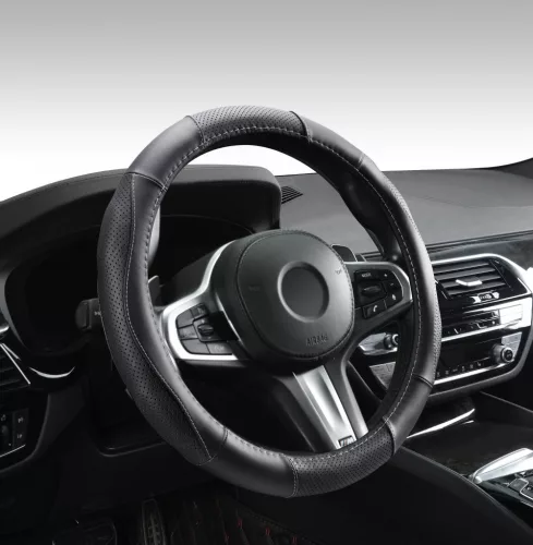 Valódi bőr kormányvédő szellőző lyukacsos  Pink varrásos mintával