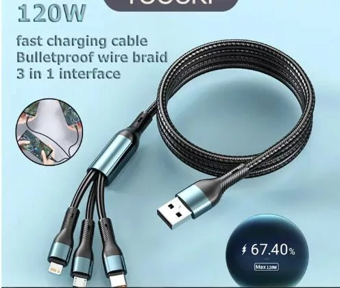 02ACSET Gyors töltő USB/USB-C + 3 az 1-ben töltő különböző töltőfejekkel - 5A 100W 12-24V