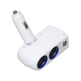   Szivargyújtó elosztó + 2x USB (állítható, fehér, 42614)