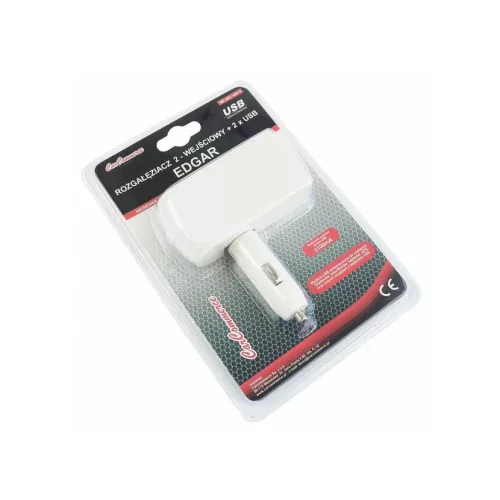 Szivargyújtó elosztó + 2x USB (állítható, fehér, 42614)