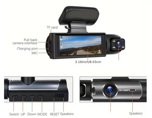 Dupla autós DVR videokamera, Full HD, 1080p felbontás