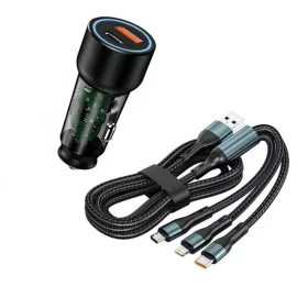   Gyors töltő USB/USB-C + 3 az 1-ben töltő különböző töltőfejekkel - 5A 20W 12-24V