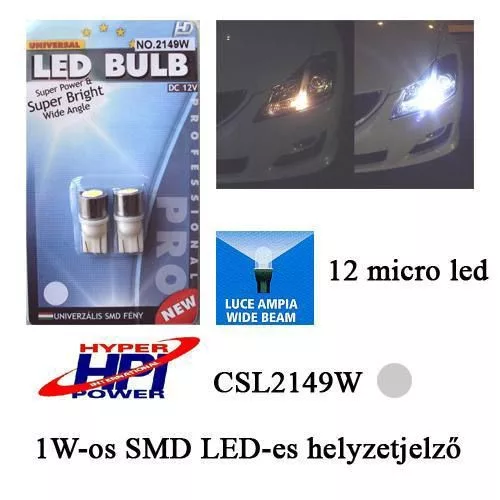 T10 (W5W) fehér színű helyzetjelző SMD LED izzó - pár