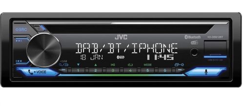 JVC KD-DB912BT DAB tuneres autórádió USB bemenettel és Bluetooth funkcióval, variálható színű választógomb megvilágítással