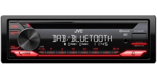 JVC KD-DB622BT DAB tuneres autórádió USB bemenettel és Bluetooth funkcióval, piros színű választógomb megvilágítással, CD funkcióval