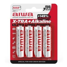   Aiwa AB-AAALR03/4 X-TRA + Kiváló Minőségű, Nagy Kapacitású, Alkáli elem AAA (LR03) 4db