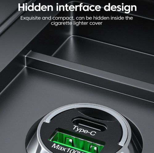 2 portos MAX 100W-os autós gyorstöltő adapter - 12/24V - USB-A + USB-C (PD/QC)