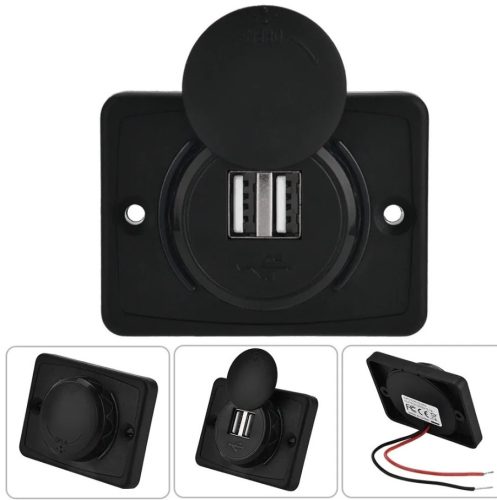 Kettős USB töltőaljzat 3.1A, vízálló, 12-24V