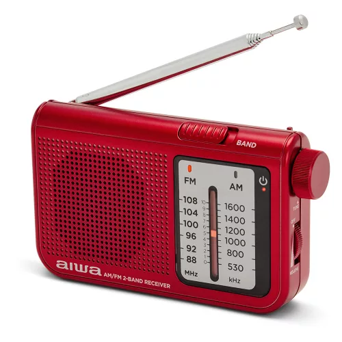 Aiwa RS-55RD Klasszikus kisrádió textil tartóval és fém házas fülhallgatóval