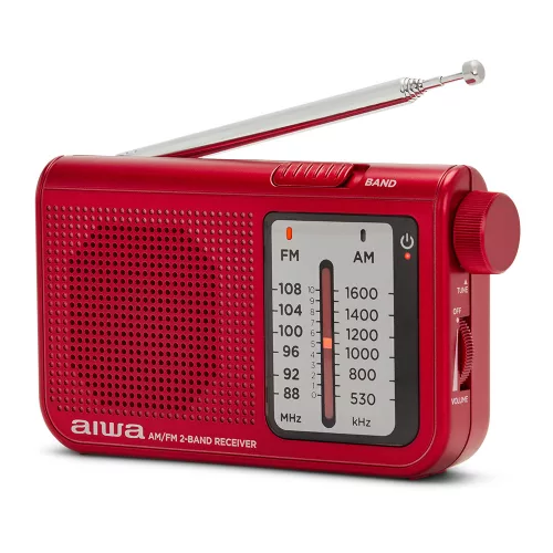 Aiwa RS-55RD Klasszikus kisrádió textil tartóval és fém házas fülhallgatóval