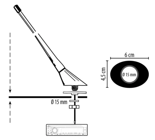 Phonocar 08019 Erősített, hátsó, alacsony zajszintű, üvegszálas szárú AM/FM tetőantenna