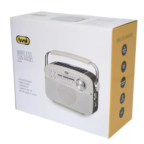 Trevi RA 7F50 BT Hordozható vintage napelemes rádió, Bluetooth-tal, USB és SD kártya bemenettel krémfehér színben