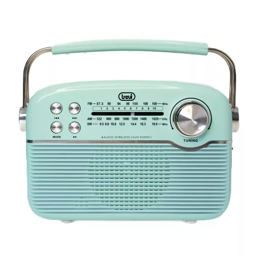 Trevi RA 7F50 BT Hordozható vintage napelemes rádió, Bluetooth-tal, USB és SD kártya bemenettel Tiffany zöld színben