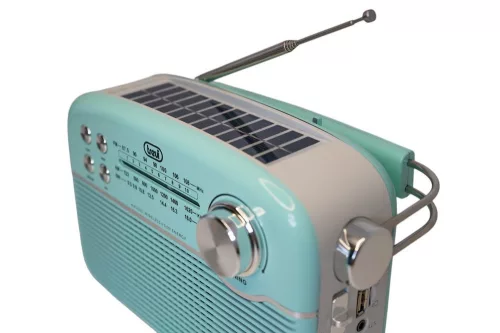 Trevi RA 7F50 BT Hordozható vintage napelemes rádió, Bluetooth-tal, USB és SD kártya bemenettel Tiffany zöld színben