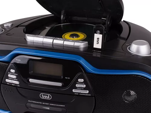 Trevi CMP 574 USB Hordozható Boombox Sztereó CD, USB és Kazettás Lejátszó, digitális FM rádióval, 20W teljesítménnyel
