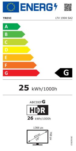 Trevi LTV 1904 SA2 19” HD televízió, digitális DVB-T2/DVB-S2 tuner, USB/HDMI csatlakozás és 12V autós adapter