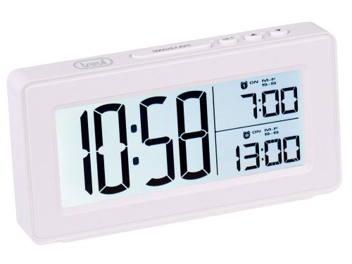 Trevi SLD 3P40 digitális ébresztőóra nagy, háttérvilágítású LCD kijelző, két külön beállítható ébresztés, fehér színben