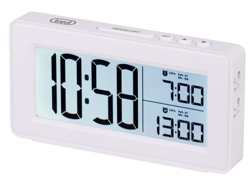 Trevi SLD 3P40 digitális ébresztőóra nagy, háttérvilágítású LCD kijelző, két külön beállítható ébresztés, fehér színben