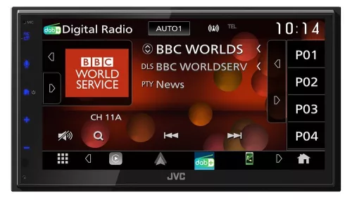 JVC KW-M695DBW Apple CarPlay és Android Auto, DAB+/FM rádió, Bluetooth és prémium hangzású 2 DIN autós multimédia