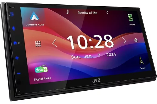 JVC KW-M695DBW Apple CarPlay és Android Auto, DAB+/FM rádió, Bluetooth és prémium hangzású 2 DIN autós multimédia