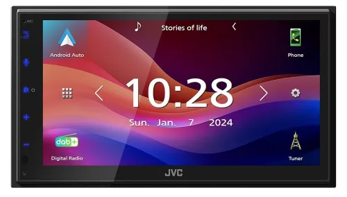 JVC KW-M695DBW Apple CarPlay és Android Auto, DAB+/FM rádió, Bluetooth és prémium hangzású 2 DIN autós multimédia
