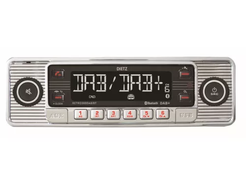 Dietz Retro 300DAB-BT Klasszikus megjelenésű, modern technológiájú autórádió a Retro szerelmeseinek ezüst-króm szín
