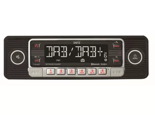 Dietz Retro 301DAB-BT Klasszikus megjelenésű, modern technológiájú autórádió a Retro szerelmeseinek, fekete-króm szín