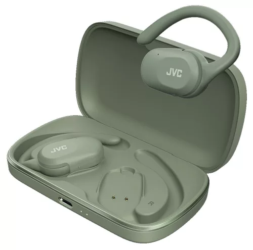 JVC HA-NP40T-G-U True Wireless Nearphones – open-ear dizájn, 26 órás üzemidő, IPX4 védelem, zöld színű