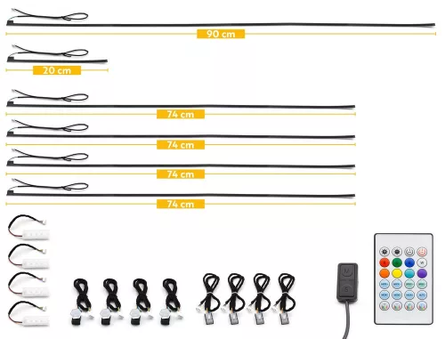 Phonocar 07309 LED Ambience Kit – teljes belső térvilágítás autóhoz, Bluetooth vezérléssel, 8 színnel, zenevezérelt fényjátékkal