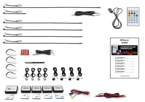 Phonocar 07309 LED Ambience Kit – teljes belső térvilágítás autóhoz, Bluetooth vezérléssel, 8 színnel, zenevezérelt fényjátékkal
