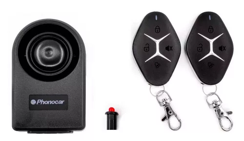 Phonocar 093021 – Univerzális motorkerékpár- és robogóriasztó, önálló szirénával és dupla motorzárral, sok extrával