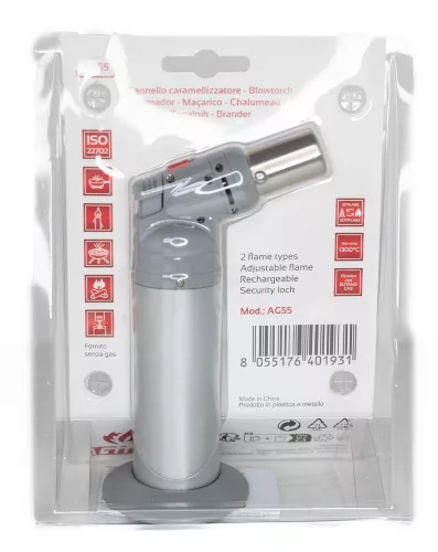 Girmi AG55 zsebsárkány kétféle láng, állítható hőfok, biztonsági zár, butángázzal újratölthető, Ezüst színben