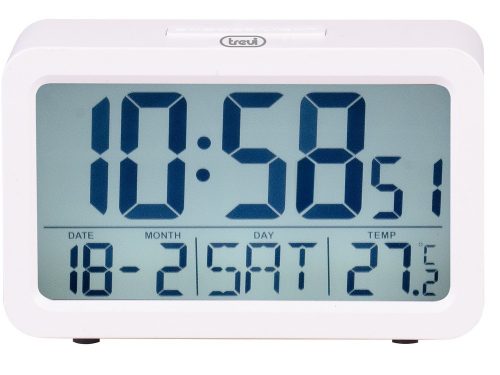 Trevi SLD 3P60 modern ébresztőóra nagy LED kijelzővel, hőmérővel, naptárral és SNOOZE funkcióval. Fehér szín