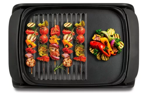 Girmi BQ91 Smokeless elektromos grill óriási sütőfelülettel, kétoldalas tapadásmentes lappal és üvegfedővel