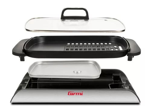 Girmi BQ91 Smokeless elektromos grill óriási sütőfelülettel, kétoldalas tapadásmentes lappal és üvegfedővel