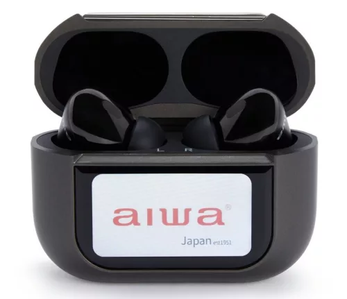 Aiwa EBTW-350TN Professzionális vezeték nélküli fülhallgató ANC-vel, érintőkijelzős tokkal, 25 órás üzemidő, titán szín