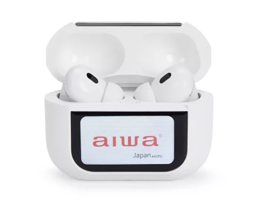 Aiwa EBTW-350WT Professzionális vezeték nélküli fülhallgató ANC-vel, érintőkijelzős tokkal, 25 órás üzemidő, fehér szín