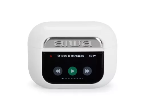 Aiwa EBTW-350WT Professzionális vezeték nélküli fülhallgató ANC-vel, érintőkijelzős tokkal, 25 órás üzemidő, fehér szín