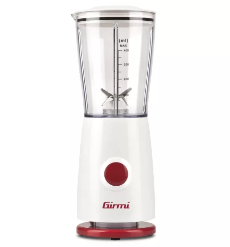 Girmi FR03 kompakt elektromos turmixgép, 170 W teljesítmény, 400 ml-es keverőpohár és rozsdamentes acél pengék, Fehér