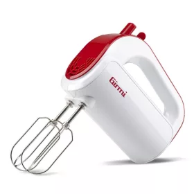   Girmi SB02 elektromos kézi mixer, 170 W teljesítmény, 5 sebességfokozat, TURBO funkció, rozsdamentes acél tartozékok, fehér/piros