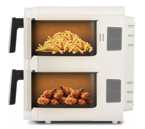 Girmi FG41 Ecofrit Dual kétzónás forrólevegős fritőz 9 literes (2x4.5 liter) kapacitással, Homok-bézs szín, SYNC és MATCH funkcióval