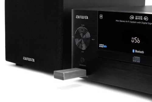 Aiwa MCBT-550 mini hifi torony 50W RMS Bluetooth, CD, USB, FM rádió, DSP, EQ, teljes tartozékcsomaggal
