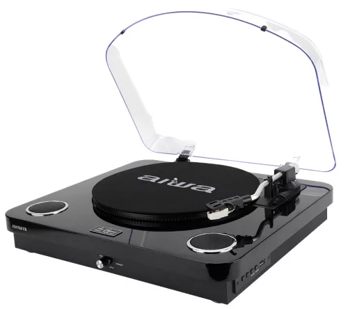 Aiwa LPS-25BK lemezjátszó 3 sebességes, Bluetooth, USB digitalizálás, beépített hangszóró, fekete színben
