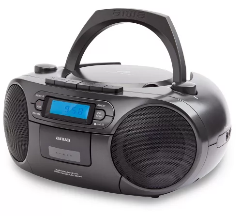 Aiwa RC-250BK hordozható retro boombox CD/MP3/USB/kazetta/Bluetooth/FM rádió, fekete színben