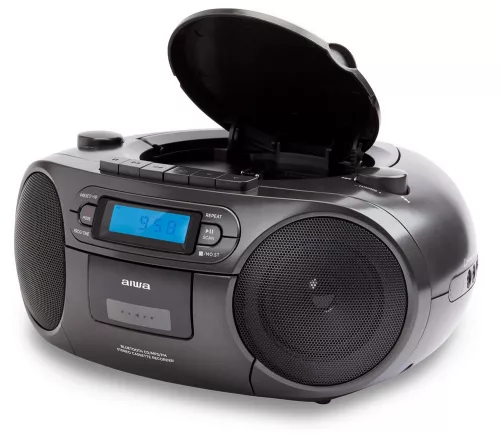 Aiwa RC-250BK hordozható retro boombox CD/MP3/USB/kazetta/Bluetooth/FM rádió, fekete színben